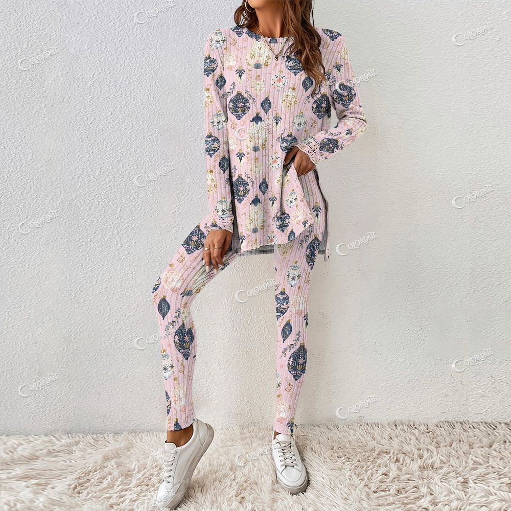 Colordate Women's Christmas Ball Print Long Sleeve Suit