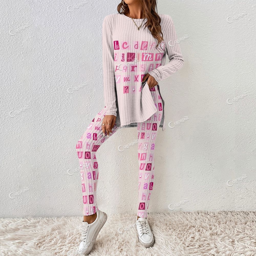 Colordate Women's Letter Print Long Sleeve Suit