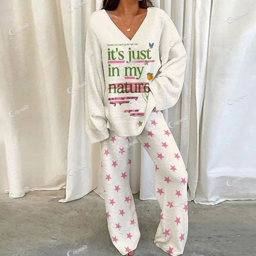 Colordate Letter Print Loungewear Set For Women