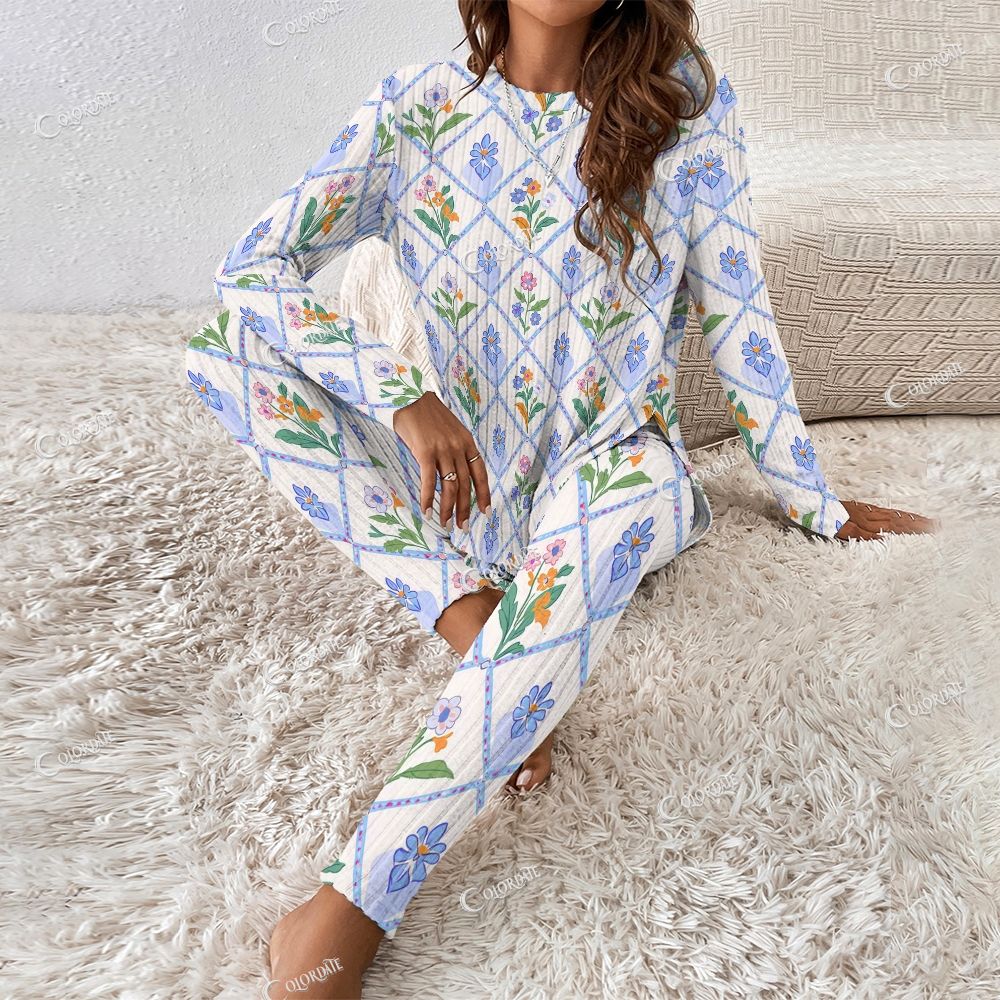 Colordate Women's Flower Print Long Sleeve Suit