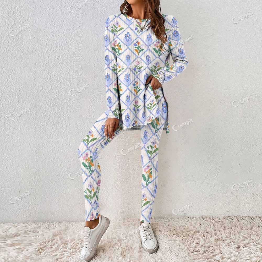 Colordate Women's Flower Print Long Sleeve Suit