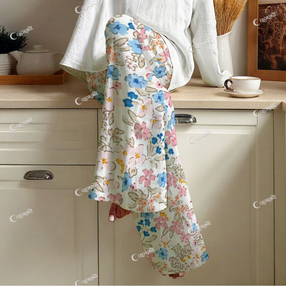 Women's White & Multicolor Floral Print Cotton Cardigan Homewear Set