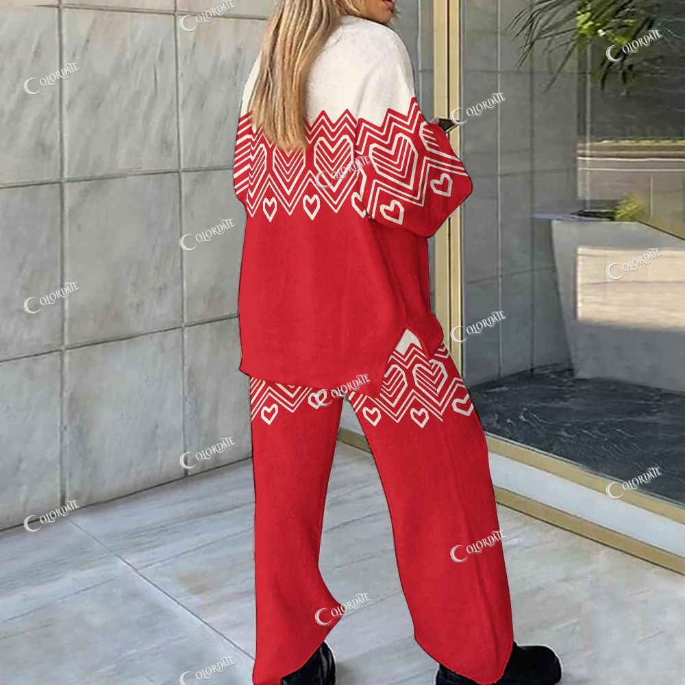 Colordate Heart Print Loungewear Set For Women