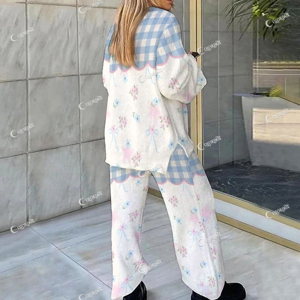 Colordate Floral And Checkered Prints Loungewear Set For Women