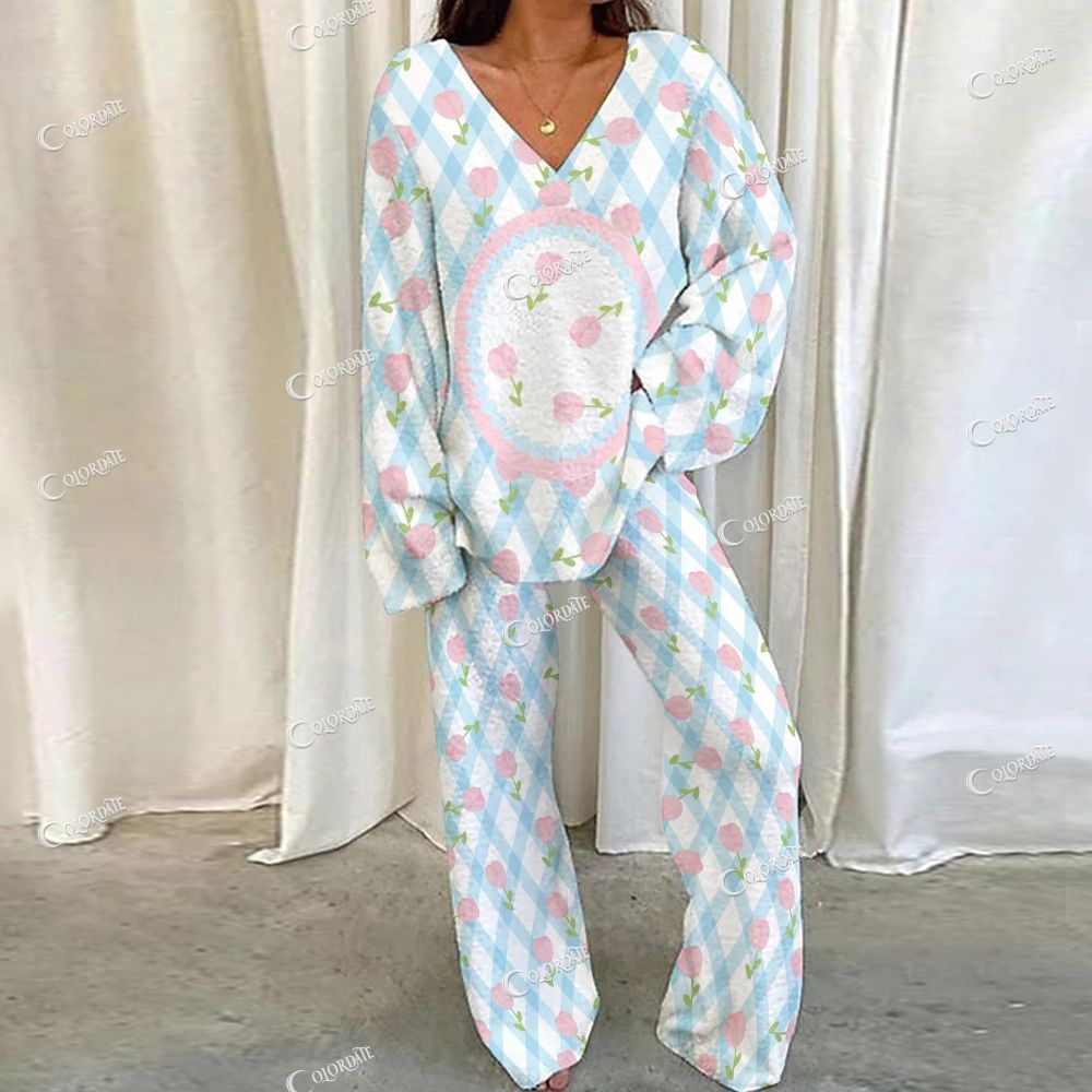 Colordate Tulip Print Loungewear Set For Women