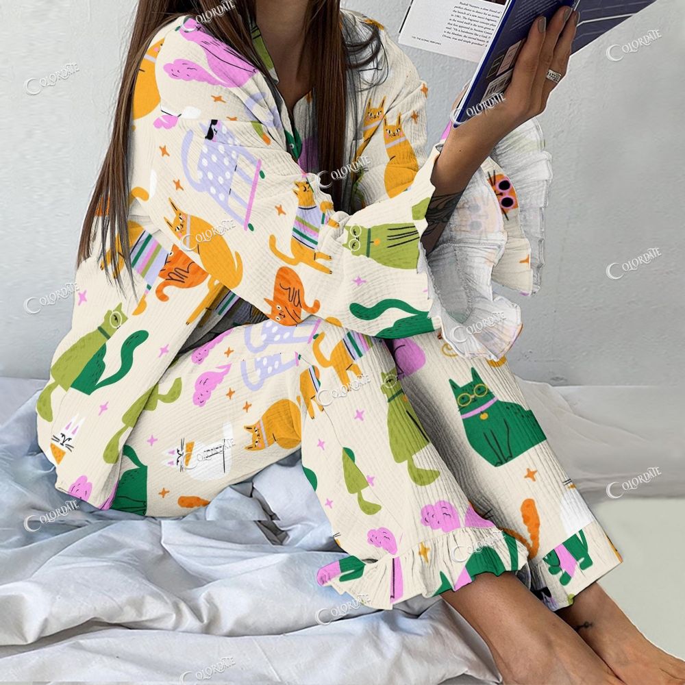 Colordate Women's Cat Vintage Printed Suit