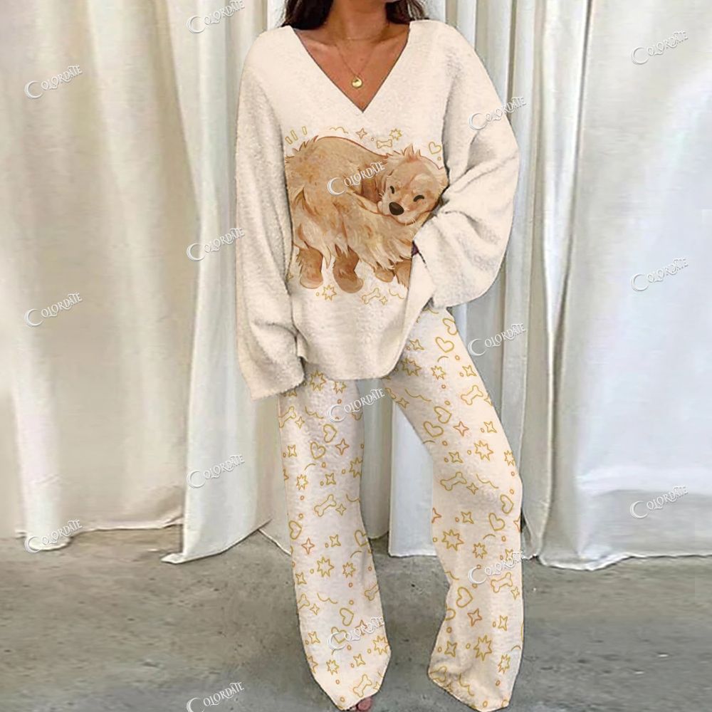 Colordate Cute Dog Print Loungewear Set For Women
