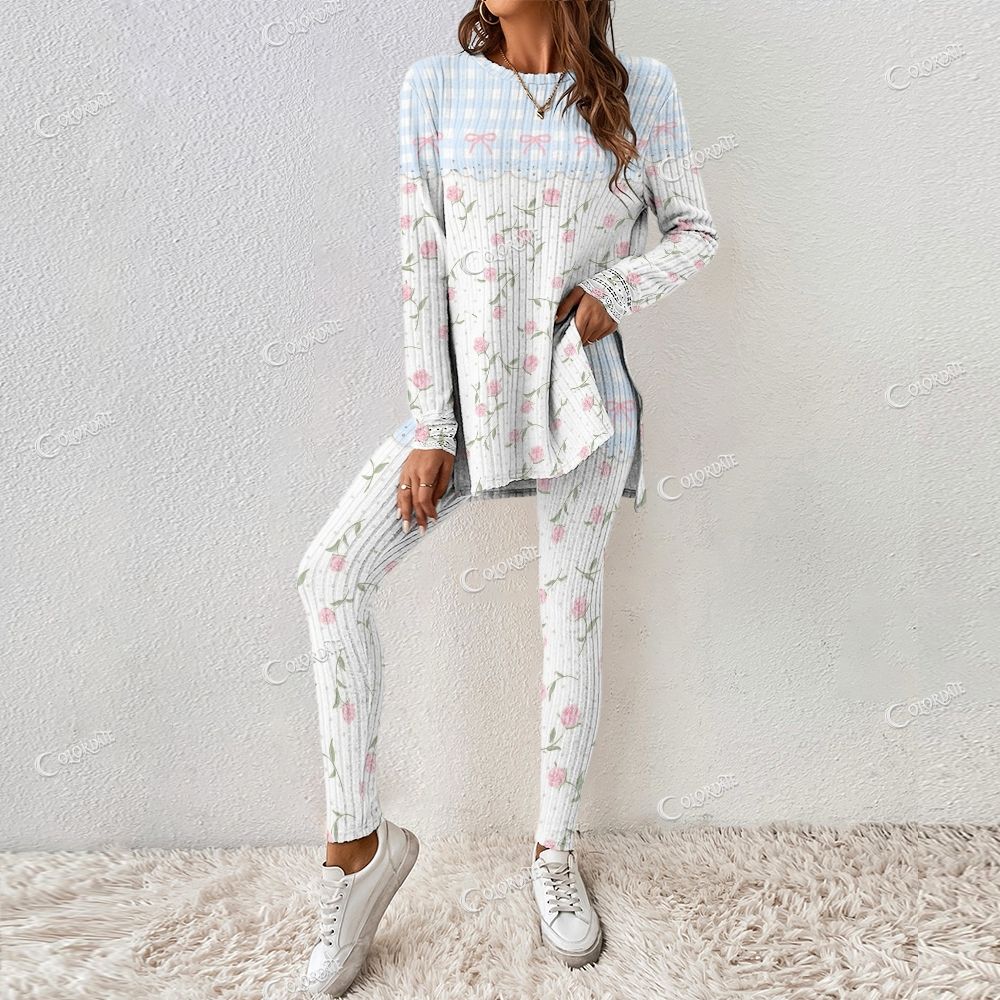 Colordate Women's Floral Print Long Sleeve Suit