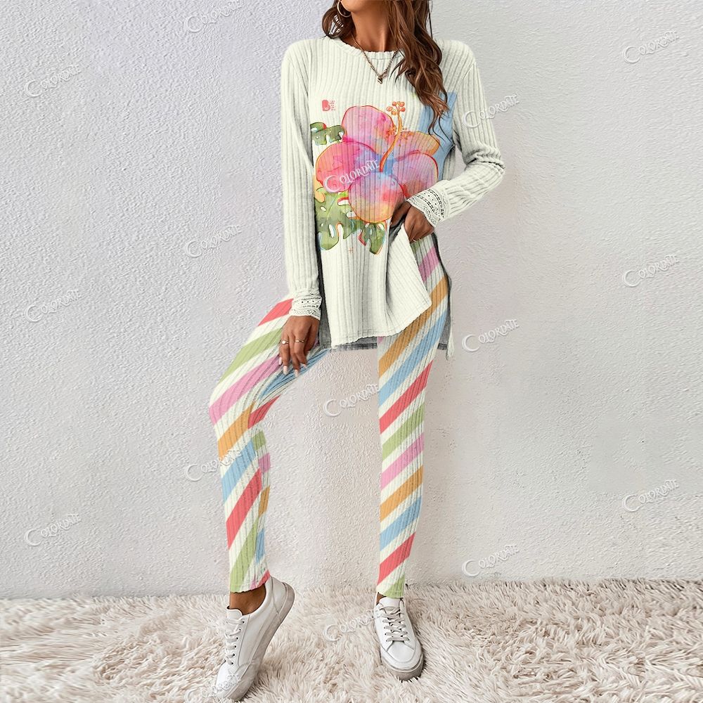 Colordate Women's Colorful Floral Print Long Sleeve Suit