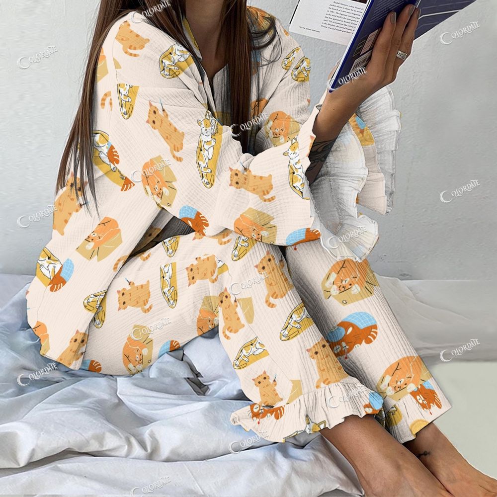 Colordate Women's Cat Vintage Printed Suit