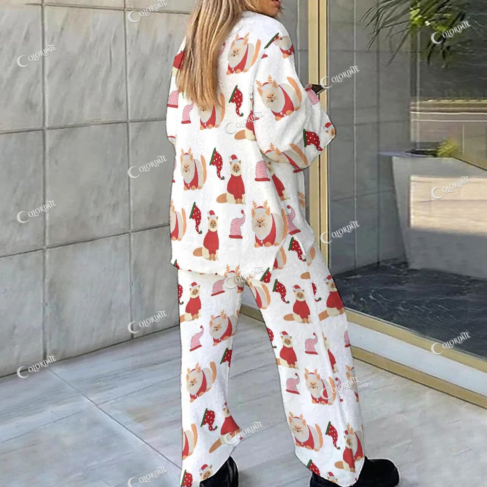 Colordate Cat Print Loungewear Set For Women