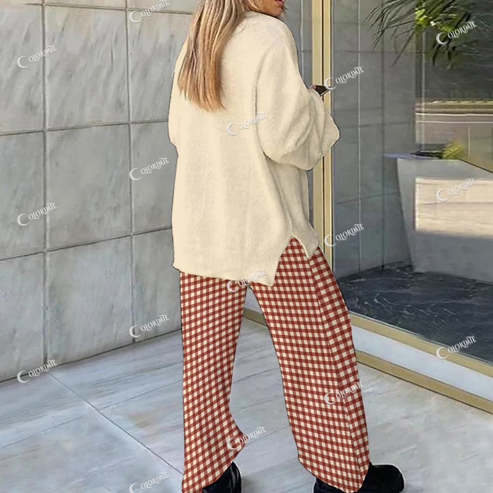 Colordate Red Bow Print Loungewear Set For Women