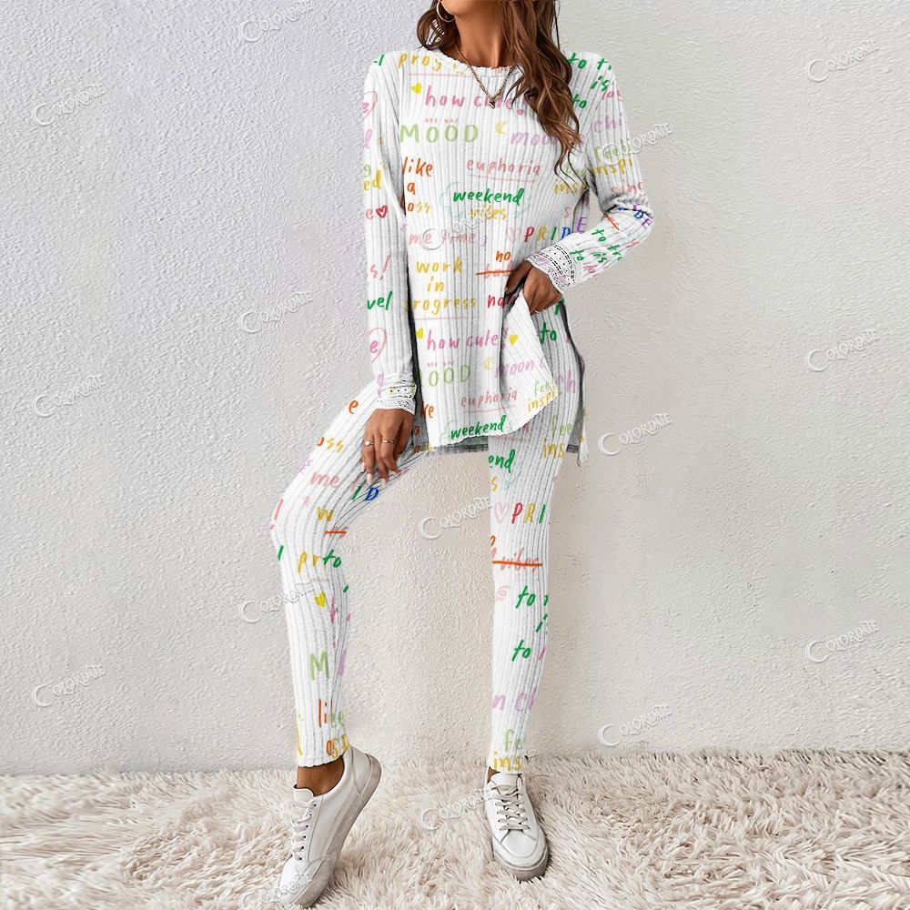 Colordate Women's Letter Print Long Sleeve Suit
