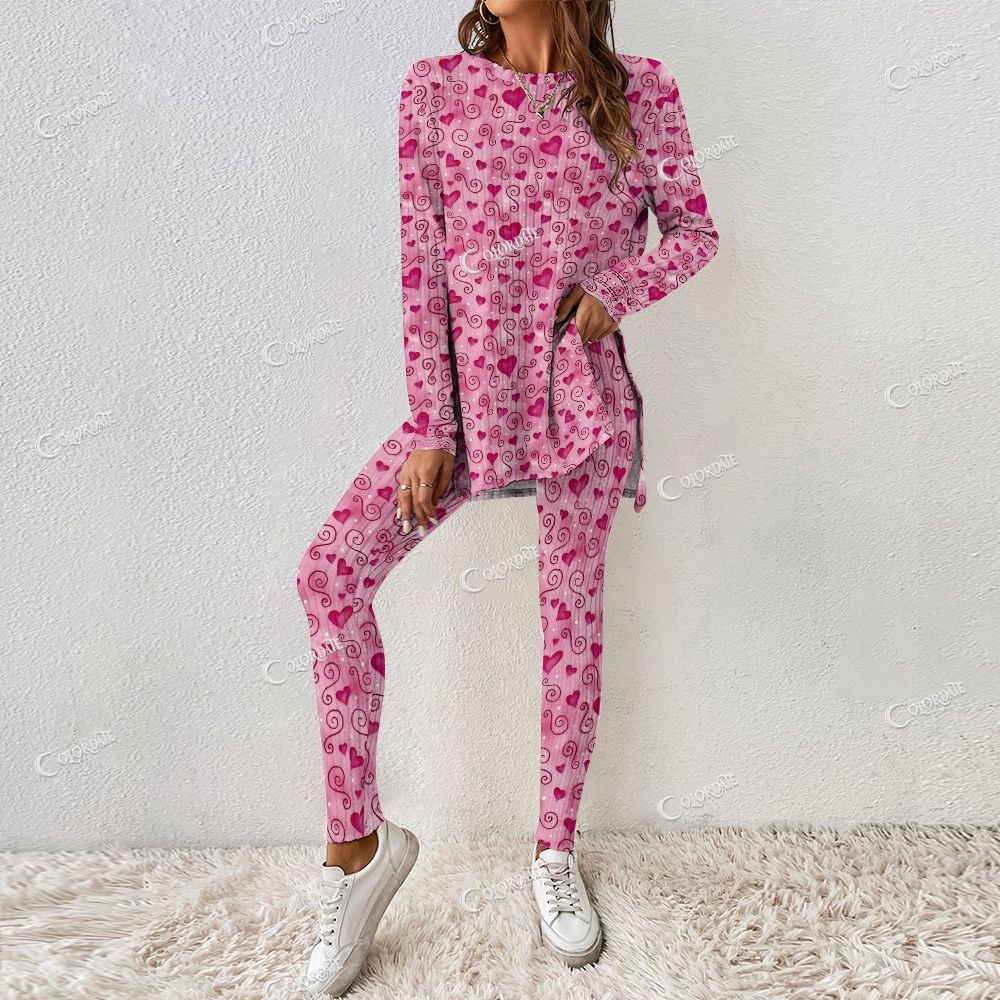 Colordate Women's Heart Print Long Sleeve Suit