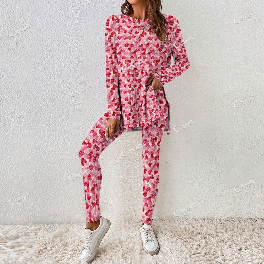 Colordate Women's Heart Print Long Sleeve Suit