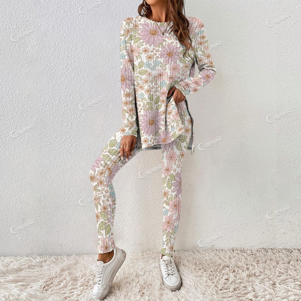 Colordate Women's Watercolor Floral Print Long Sleeve Suit