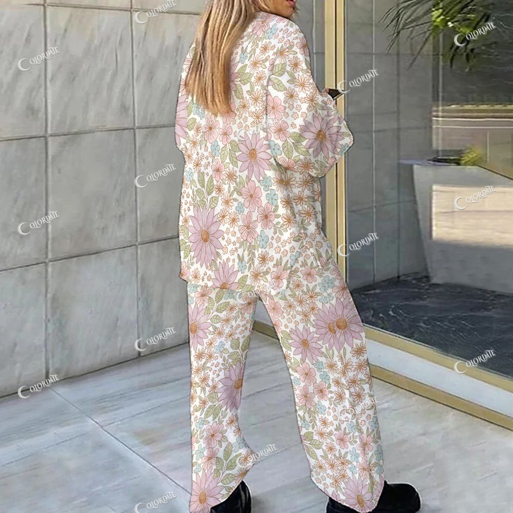 Colordate Flower Print Loungewear Set For Women