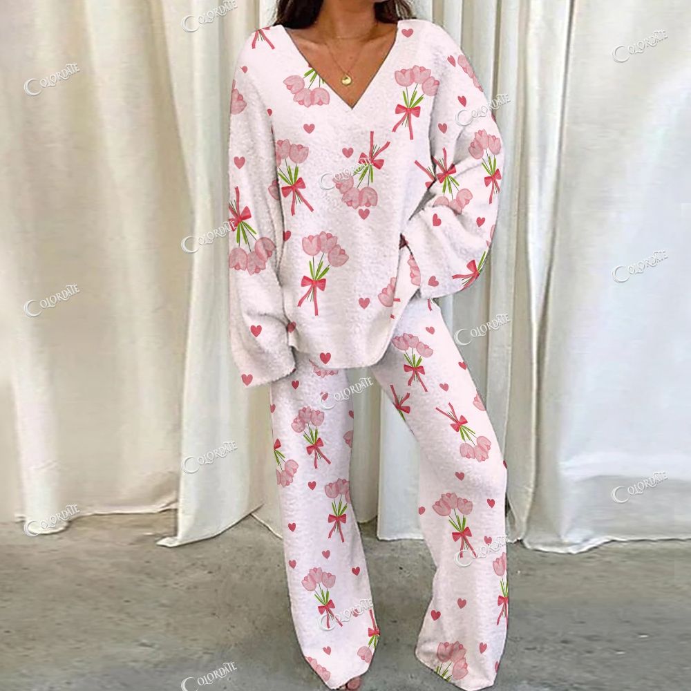 Colordate Tulip Print Loungewear Set For Women
