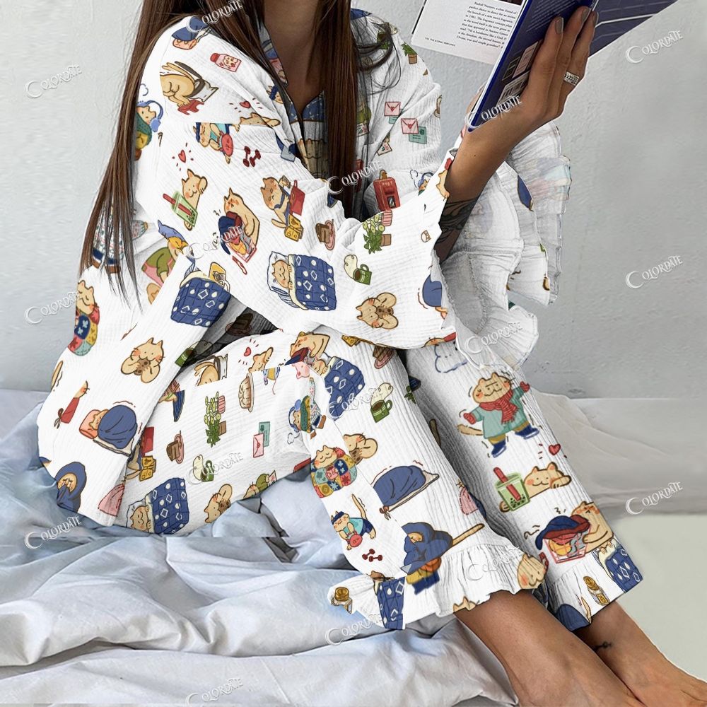 Colordate Women's Cute Cat Vintage Printed Suit