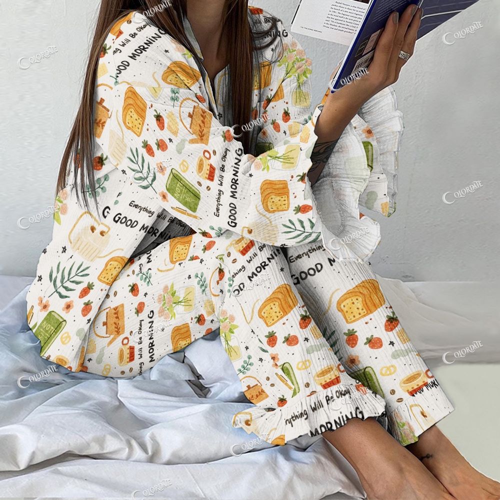 Colordate Women's Food Pattern Vintage Printed Suit
