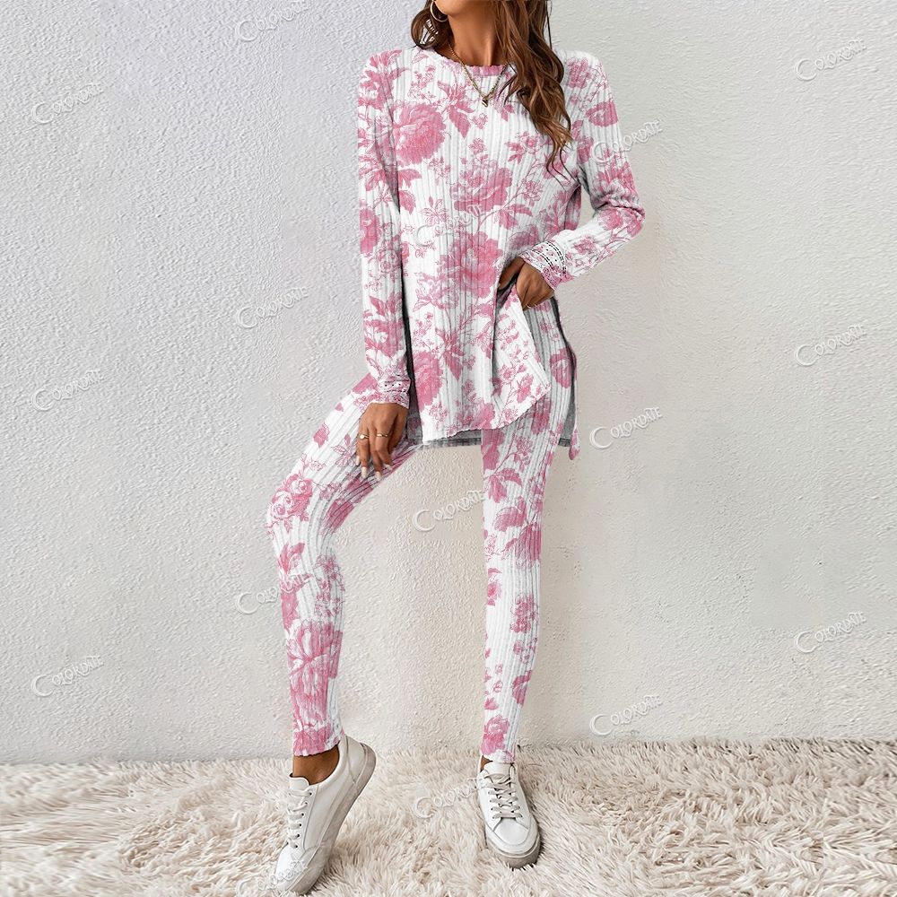 Pink Floral Print Women's Long Sleeve Suit