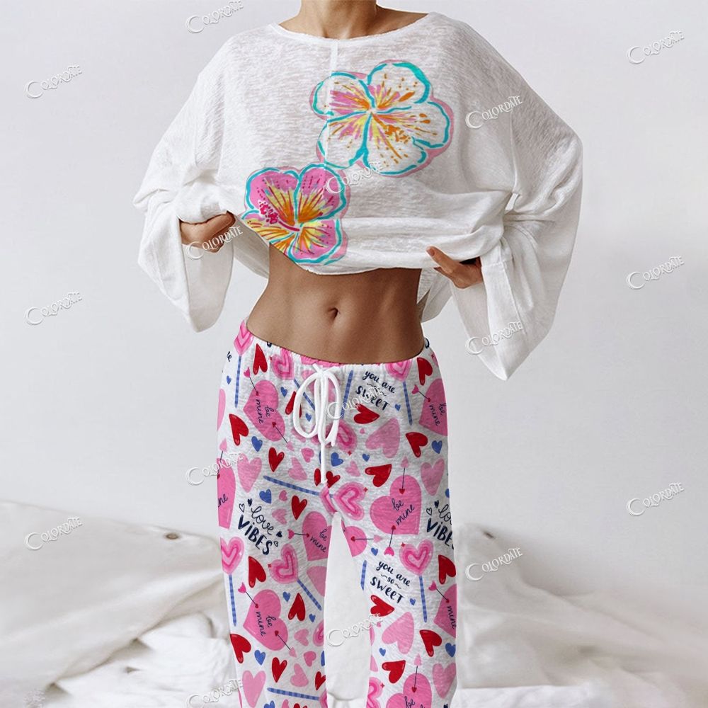 Women's Colorful Floral Long Sleeve Cotton Homewear Set
