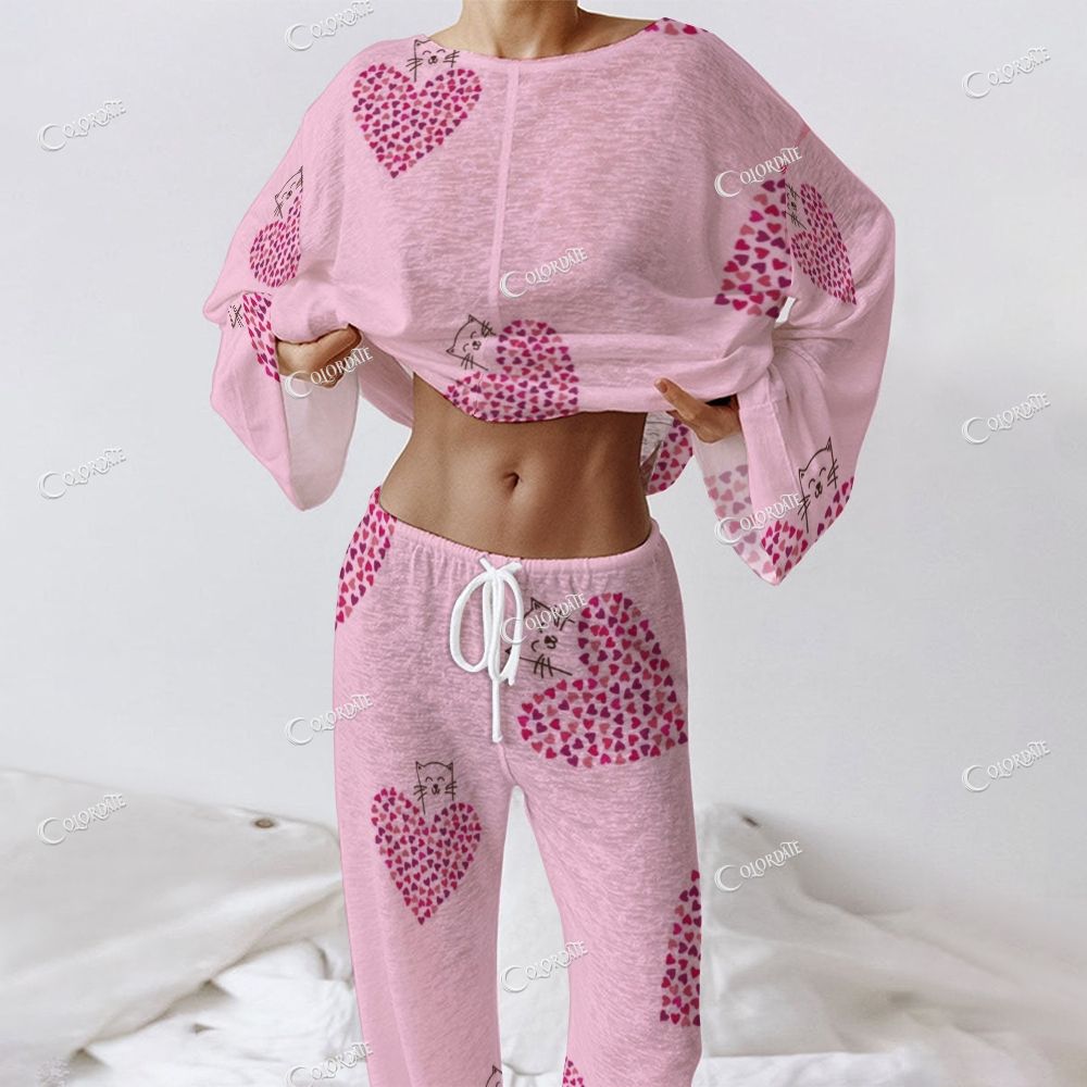 Women's Pink Animal Long Sleeve Cotton Homewear Set
