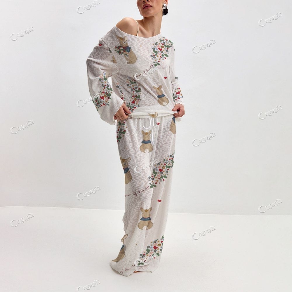 Women's Bunny Floral Print Long Sleeve Cotton Homewear Set