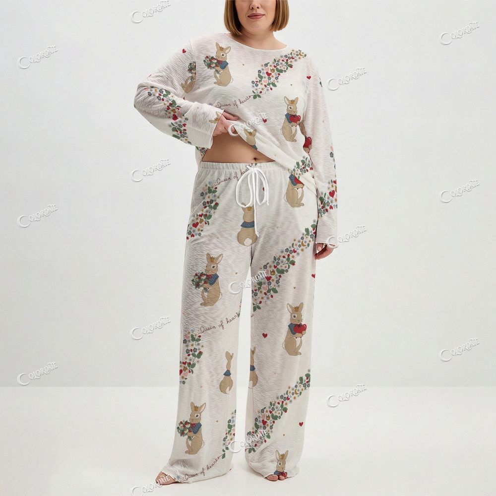 Women's Bunny Floral Print Long Sleeve Cotton Homewear Set
