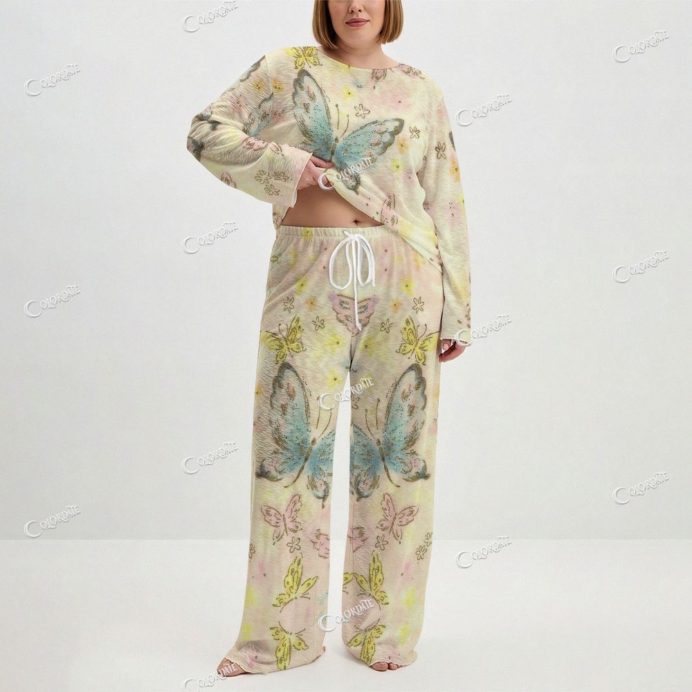Women's Butterfly Floral Print Long Sleeve Cotton Homewear Set