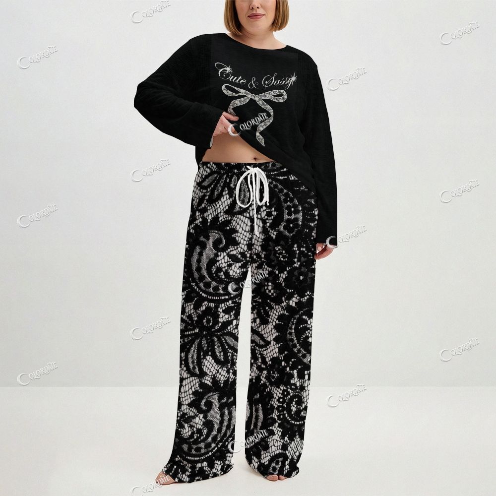 Women's Black Bow Long Sleeve Cotton Homewear Set