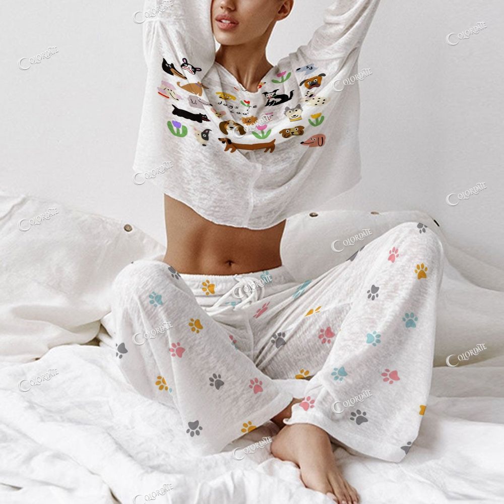 Women's Woodland Animal Print Long Sleeve Cotton Homewear Set