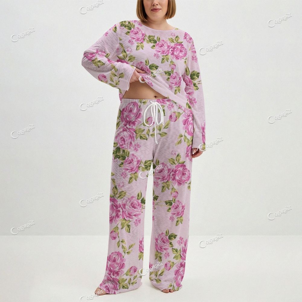 Women's Watercolor Floral Print Long Sleeve Cotton Homewear Set