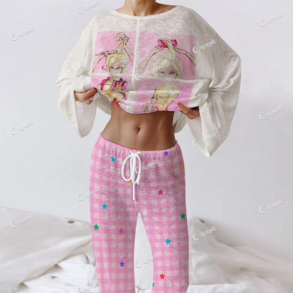 Women's Beauty Routine Print Long Sleeve Cotton Homewear Set