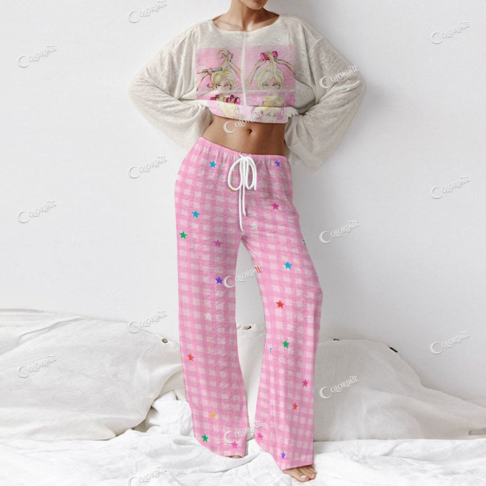 Women's Beauty Routine Print Long Sleeve Cotton Homewear Set