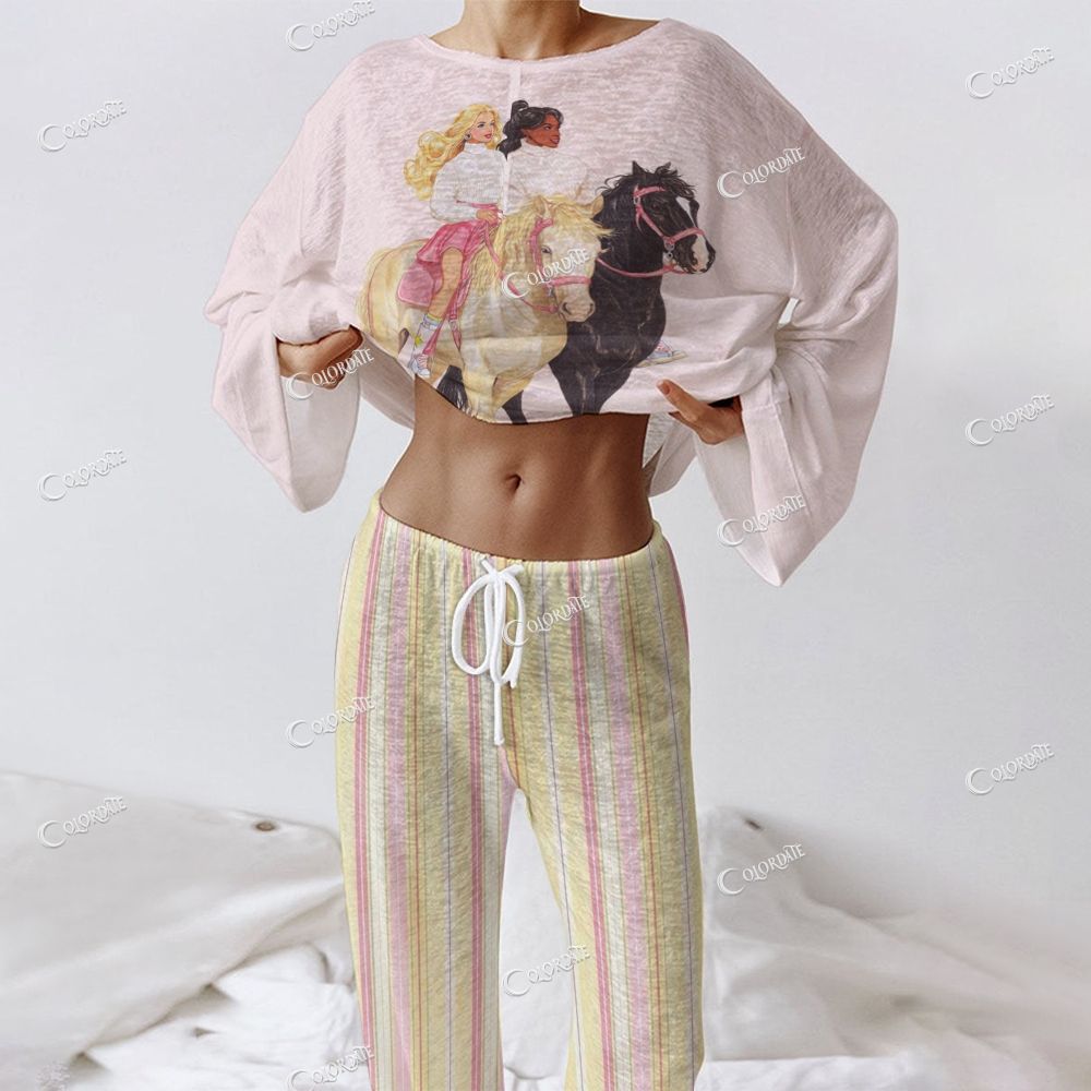Women's Barbie Riding Horses Print Long Sleeve Cotton Homewear Set