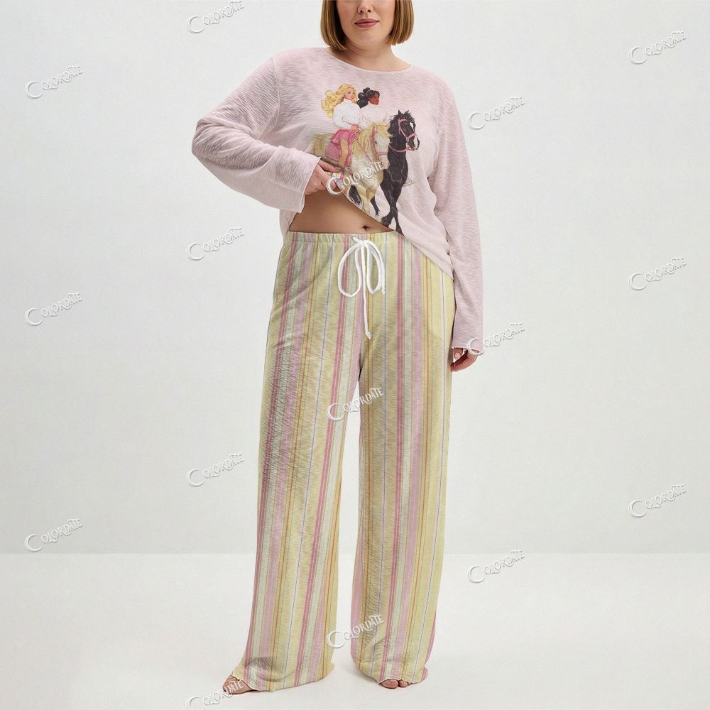 Women's Barbie Riding Horses Print Long Sleeve Cotton Homewear Set