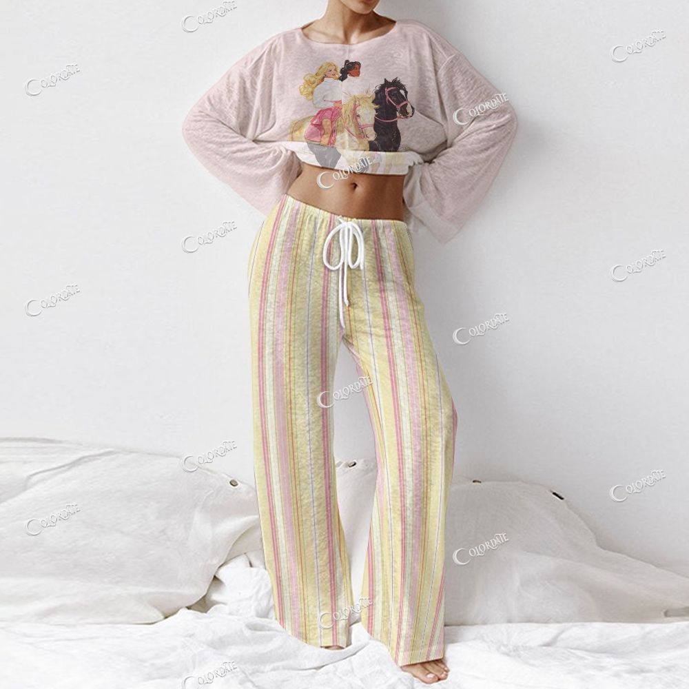 Women's Barbie Riding Horses Print Long Sleeve Cotton Homewear Set