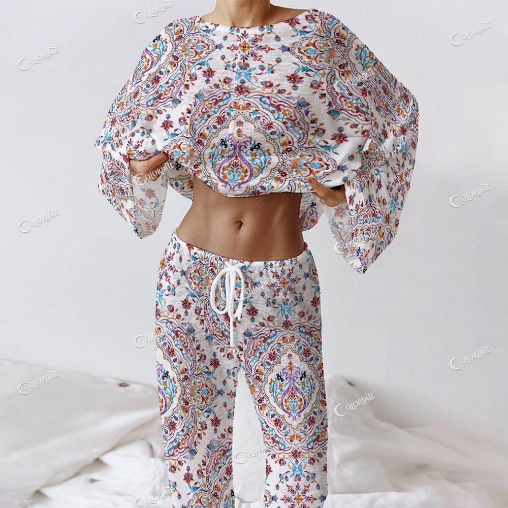 Women's Persian Floral Print Long Sleeve Cotton Homewear Set