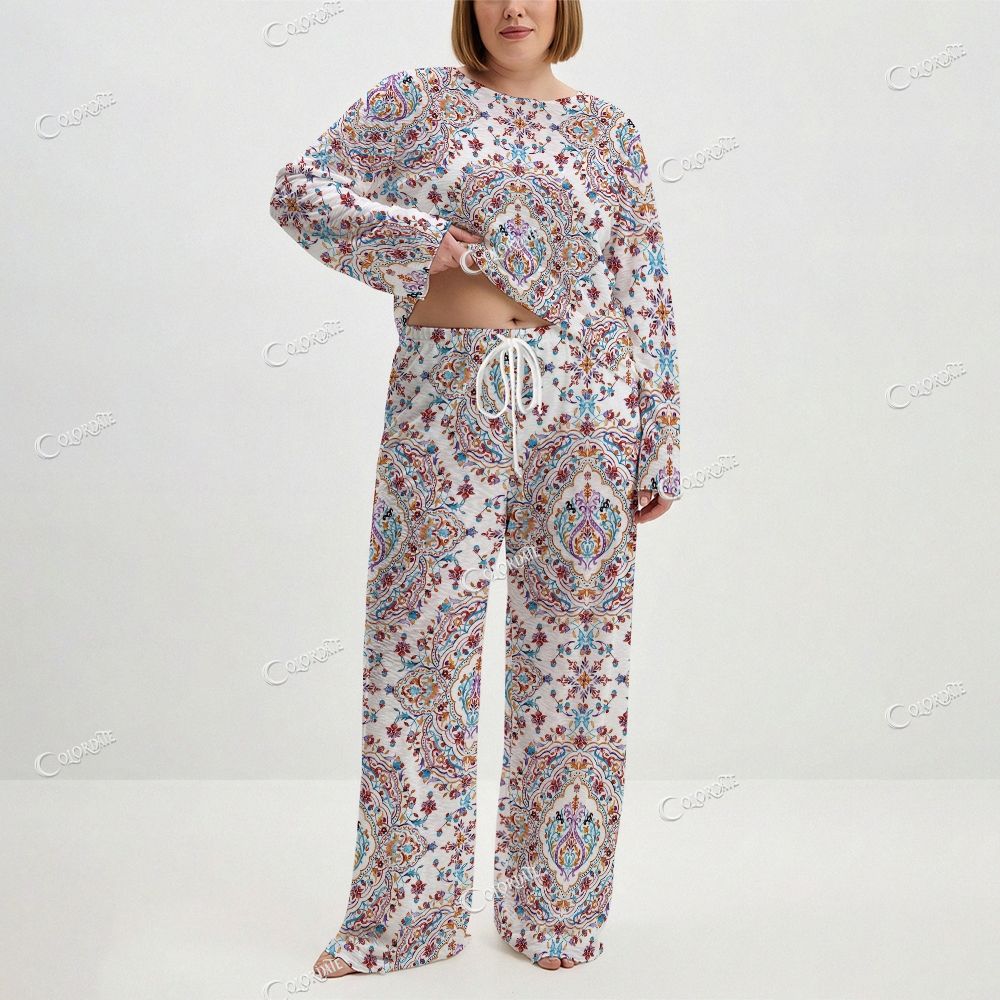 Women's Persian Floral Print Long Sleeve Cotton Homewear Set