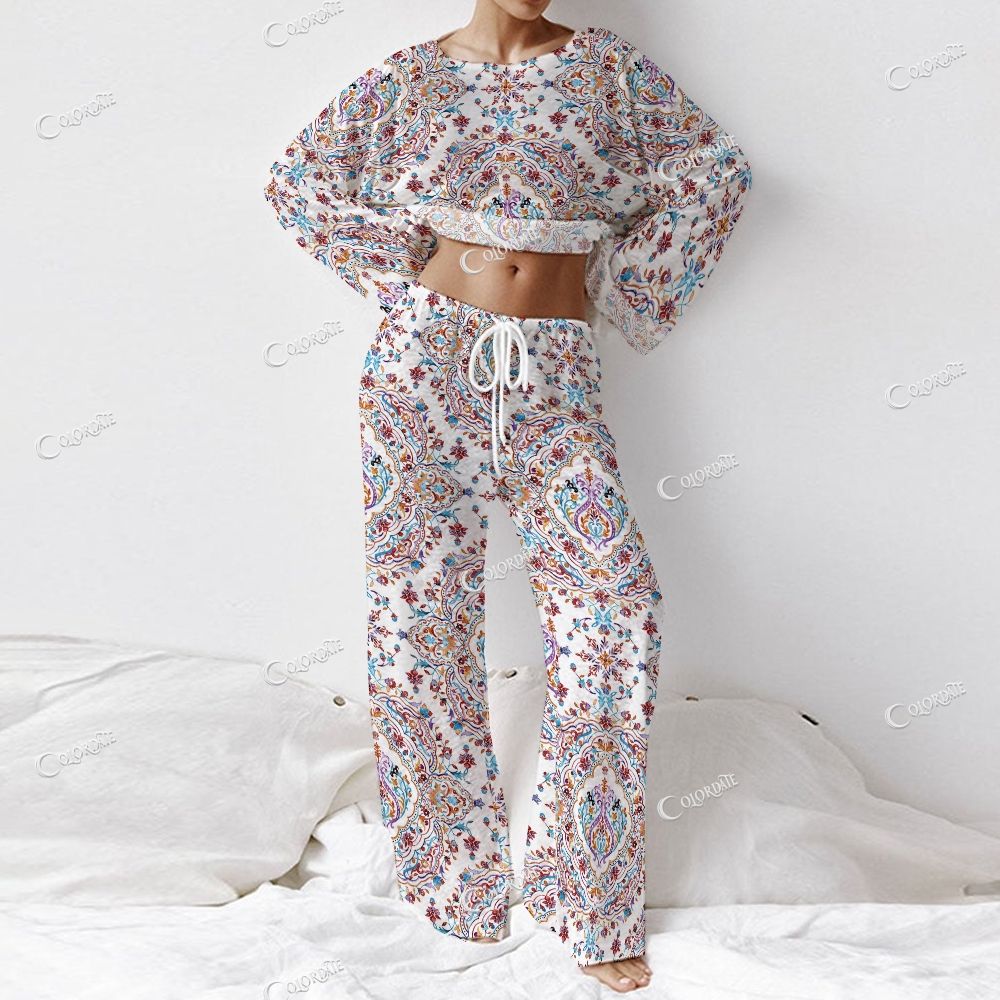 Women's Persian Floral Print Long Sleeve Cotton Homewear Set