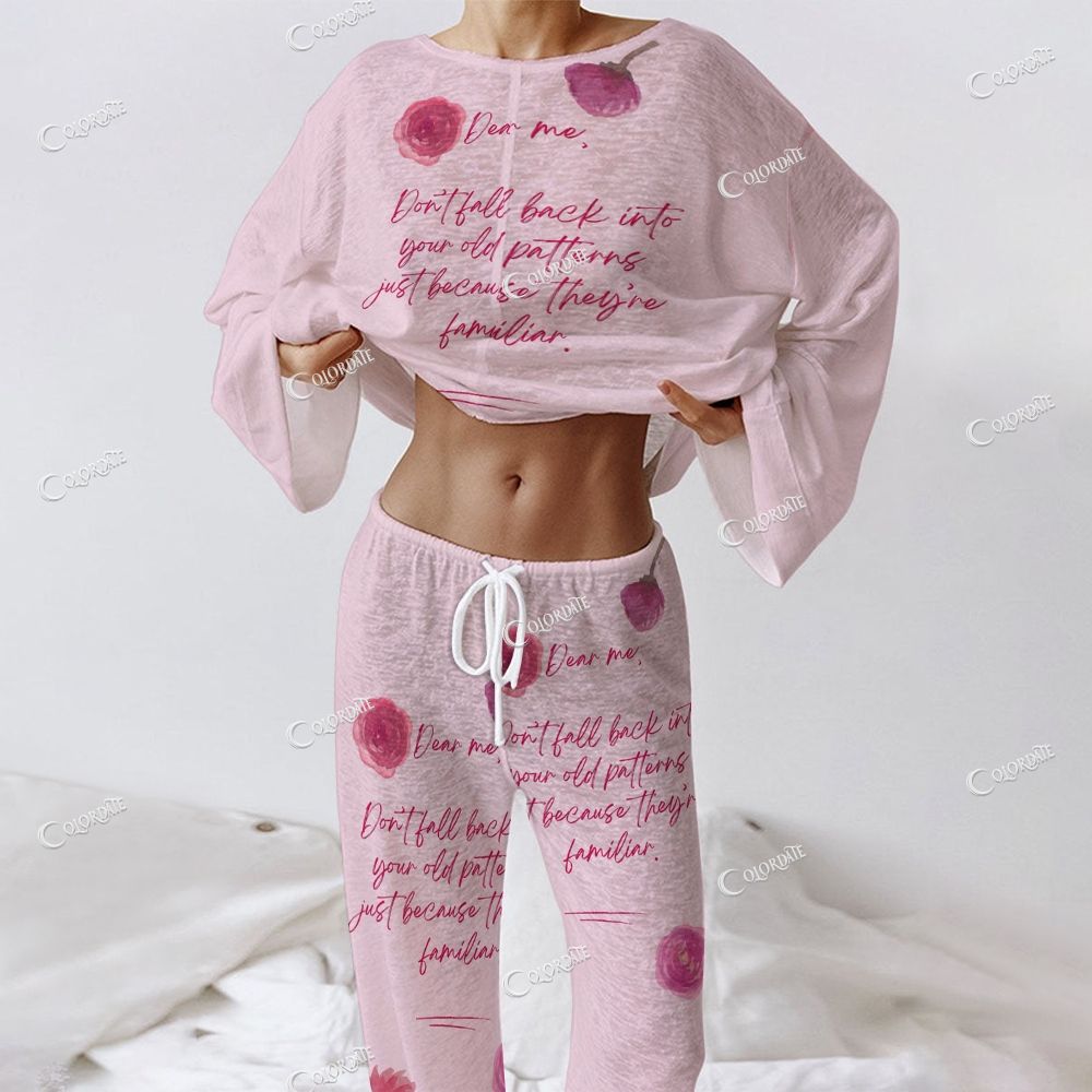 Women's Quote Print Long Sleeve Cotton Homewear Set