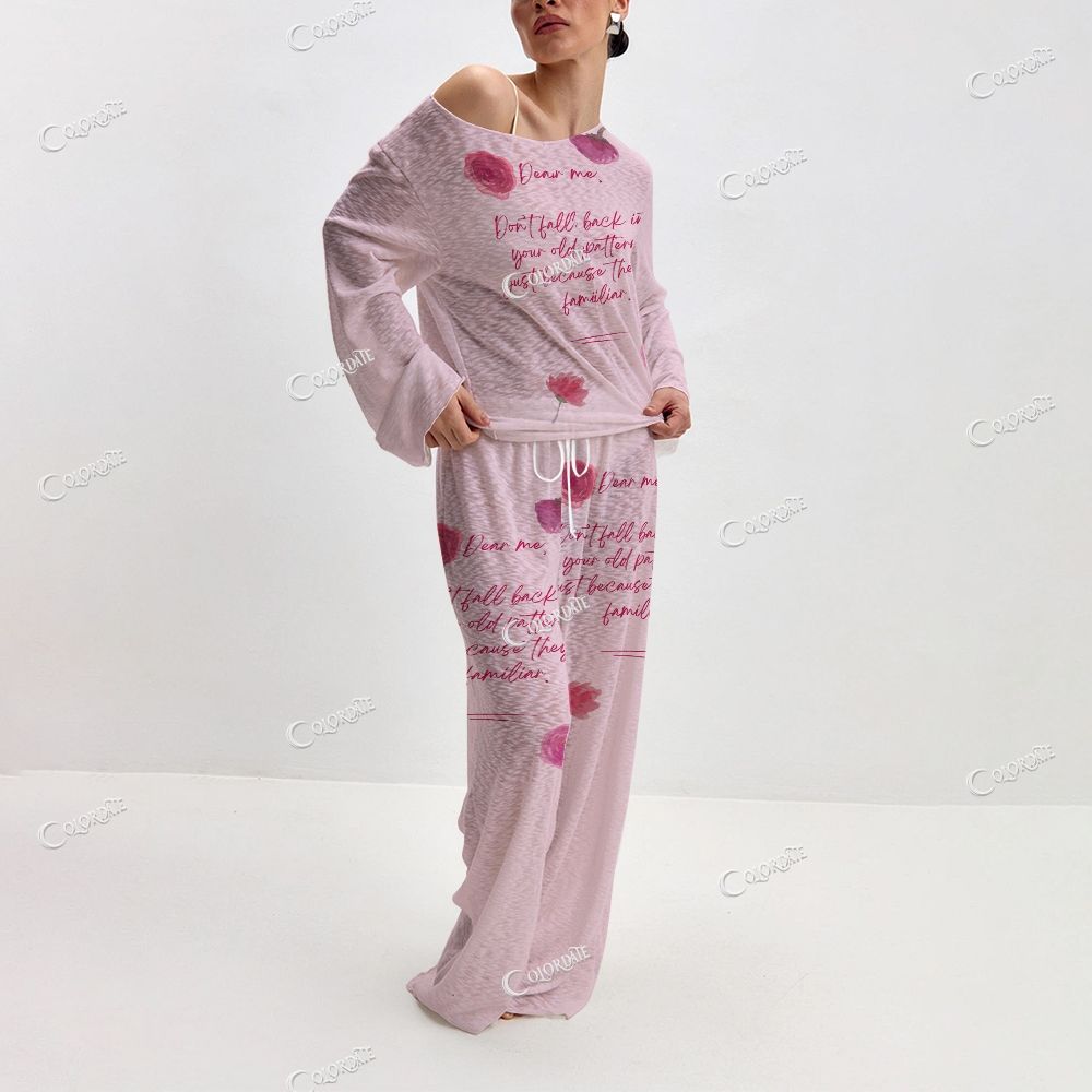 Women's Quote Print Long Sleeve Cotton Homewear Set