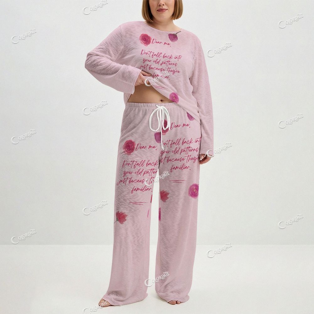 Women's Quote Print Long Sleeve Cotton Homewear Set