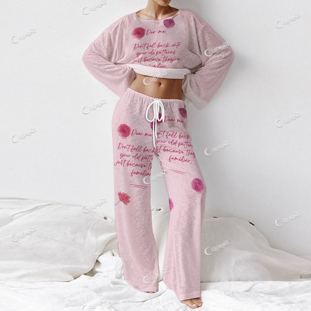 Women's Quote Print Long Sleeve Cotton Homewear Set