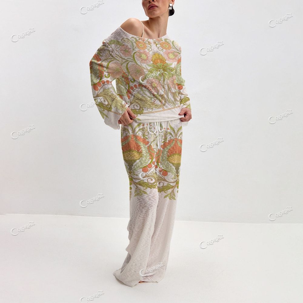 Women's Retro Floral Print Long Sleeve Cotton Homewear Set