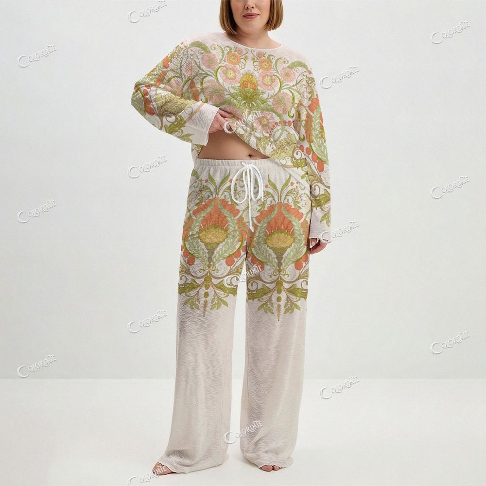 Women's Retro Floral Print Long Sleeve Cotton Homewear Set