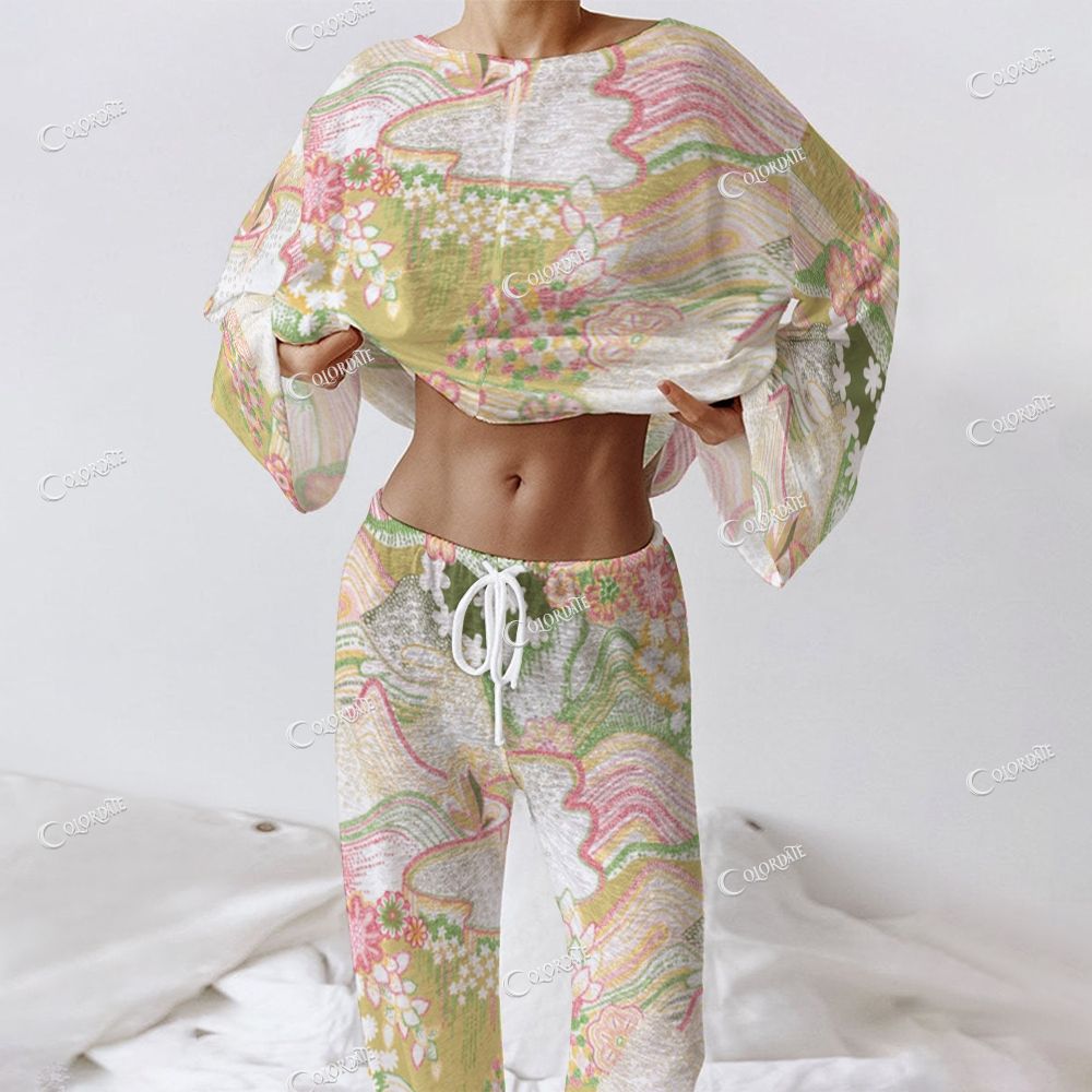 Women's Pastel Garden Print Long Sleeve Cotton Homewear Set