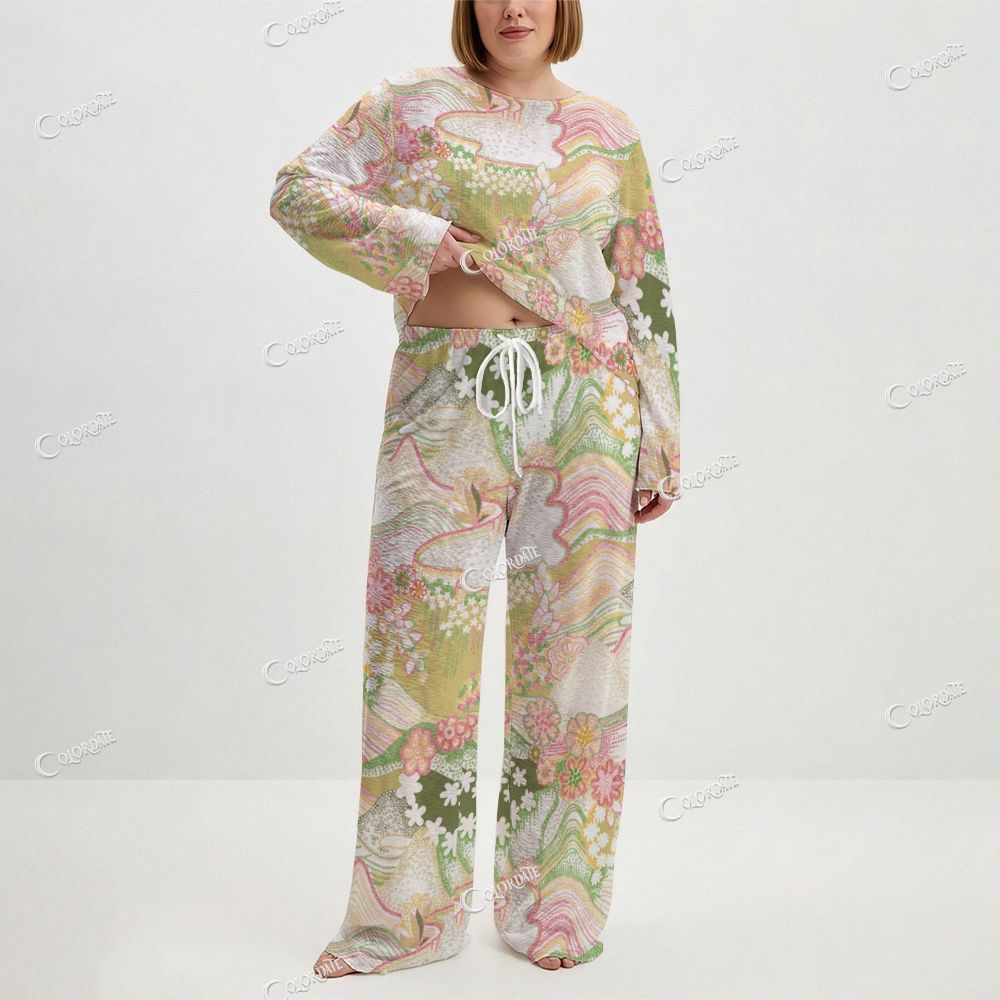 Women's Pastel Garden Print Long Sleeve Cotton Homewear Set