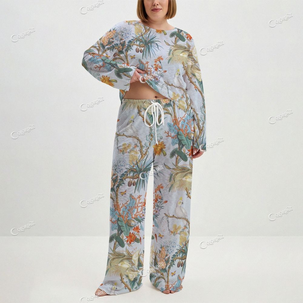 Women's Tropical Print Long Sleeve Cotton Homewear Set